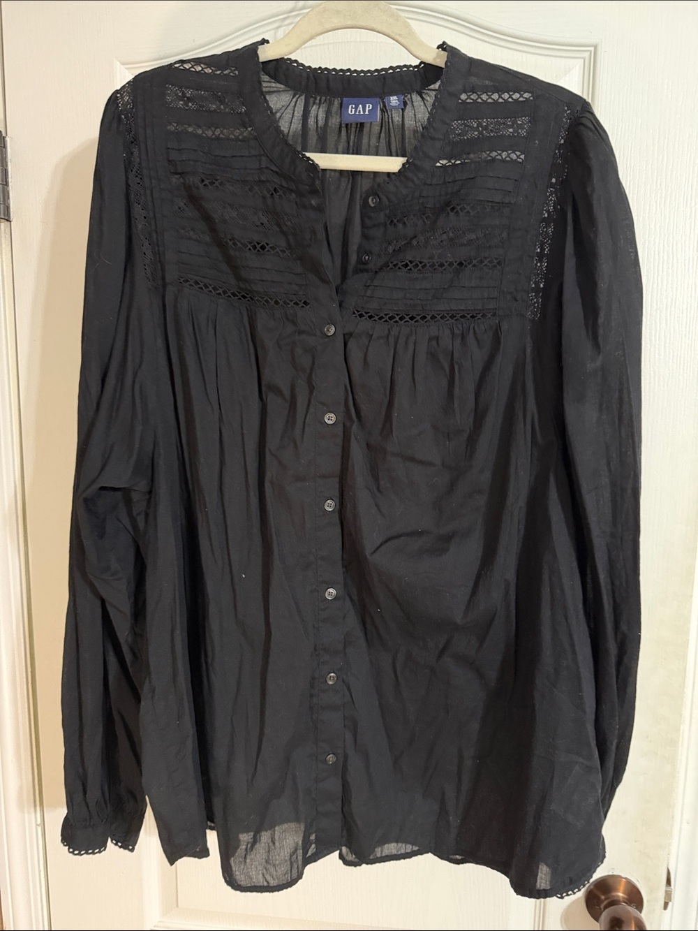 GAP Black Lace-Yoke Button Down Blouse